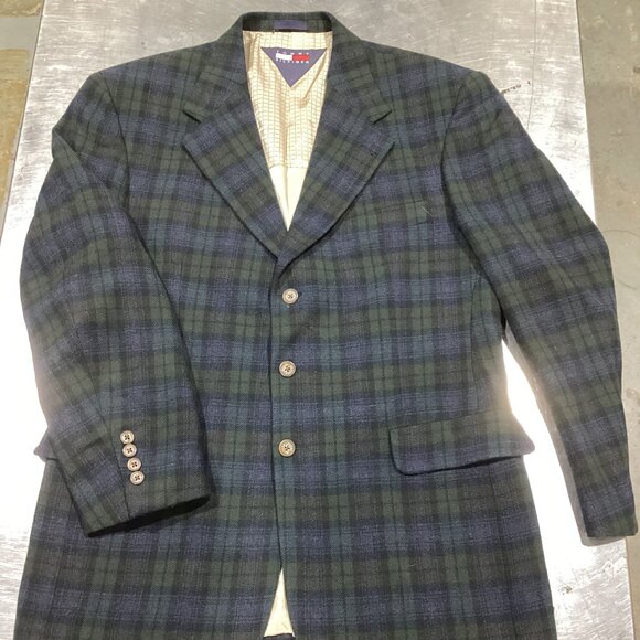 Tommy Hilfiger Men's Plaid Wool Blazer - Green & Navy Check - Classic Fit - Picture 1 of 8